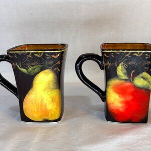 2 Certified International Mugs Porcelain Pear and Apple